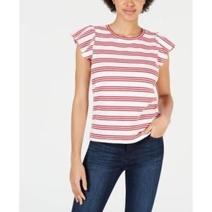 Maison Jules Striped Flutter Sleeve Top